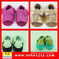 Factory direct sales 2015 best price sweet color tassels sandals and bow cow leather fashion baby shoes